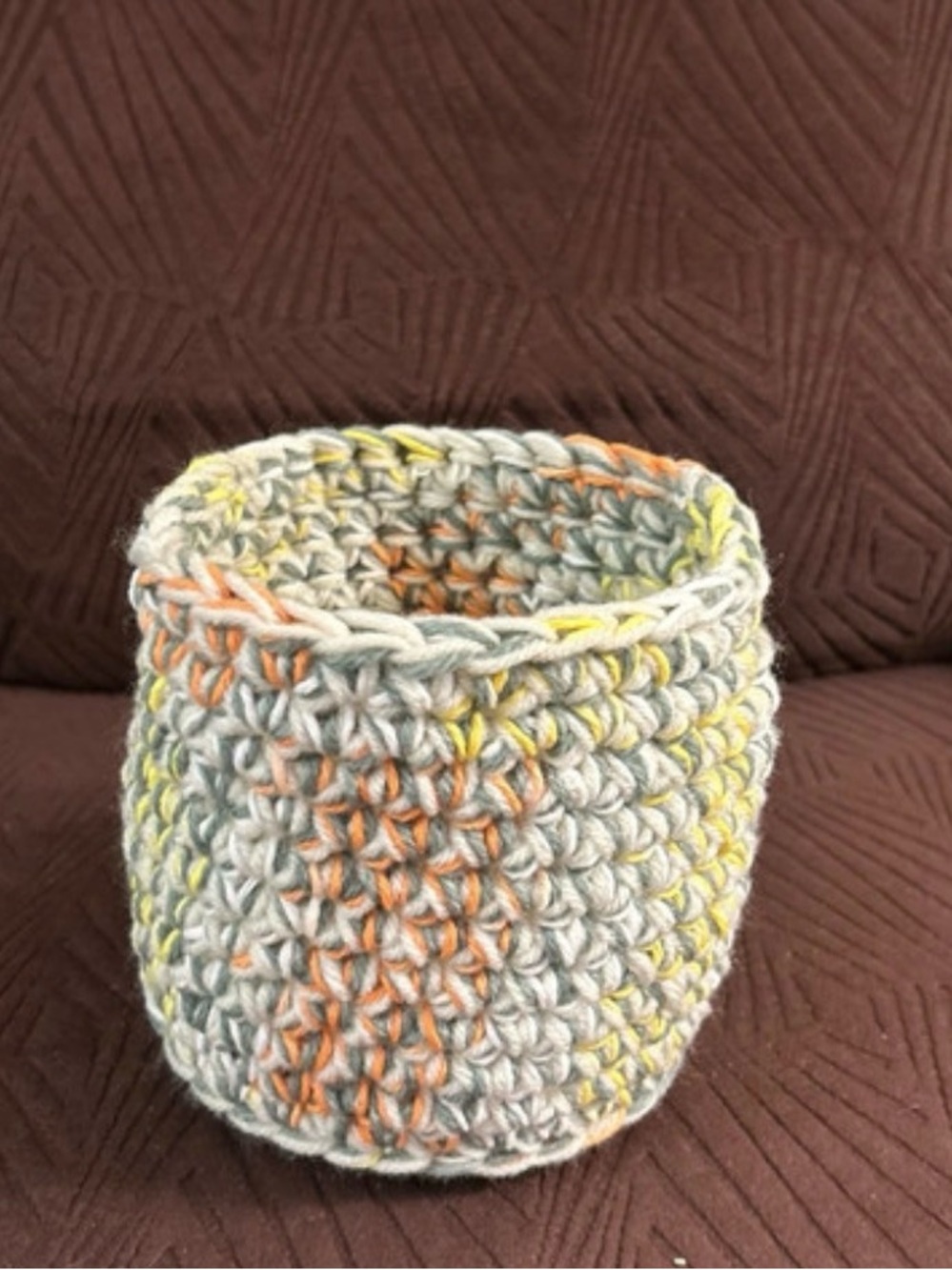 Handcrafted Gray Multicolor Crochet Storage Basket